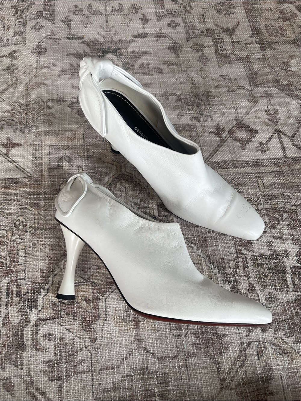 Proenza Schouler White Leather Pointed Toe Knot-Back Ankle Booties